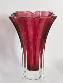 Vintage Vera Wang Ribbed Flare Cranberry Glass Vas