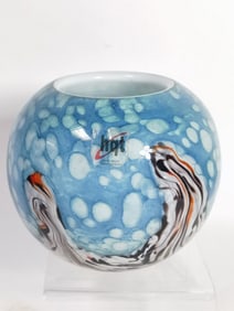 Vintage HQT Hand Blown Art Glass Bulbous Vase