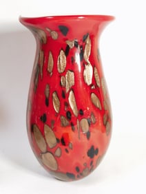 Vintage Murano Style Glitter Red Art Glass Vase