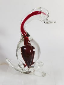 Vintage Murano italy Clear/Ruby Red Glass Duck