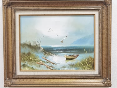Oceanside Oil Painting on Canvas, Signed H. Gailey