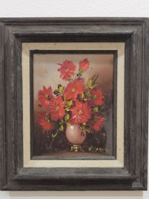 Floral Still Life Oil Painting on Canvas, Signed B