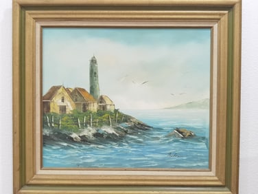 Seascape Oil Painting on Canvas, Signed Melton
