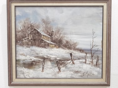 Winter Landscape Oil Painting, Signed I. Medina