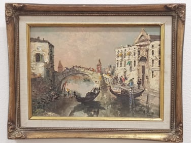 Venice Canal Oil Painting on Canvas, Signed