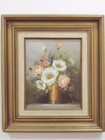 Vintage Floral Still Life Oil Painting, Signed A.J