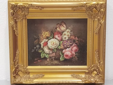 Vintage Anonymous Floral Oil Painting on Board