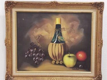 Vintage Still Life Oil Painting on Canvas, Signed