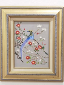 2015 Bird and Flowers Oil Painting, Signed S. Brow