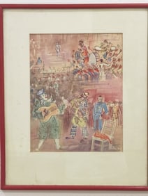 Vintage Abstract Musicians Watercolor Painting, Si