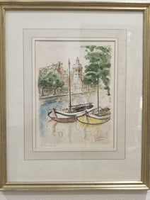 Vintage Lakeside Watercolor Painting, Signed Jan L