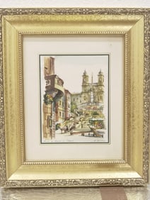 1997 Rome Piazza di Spagna Watercolor Painting, Si