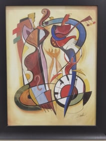 Vintage Abstract Watercolor Painting, Signed