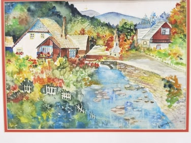 Landscape Watercolor Painting, Signed E. Wicks