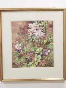 Vintage Floral Watercolor Painting, Signed Lee Rom
