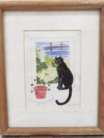 1997 Cat Watercolor Painting, Signed Sharon