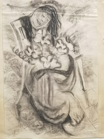 Vintage Charcoal Painting, Signed Espenlaub