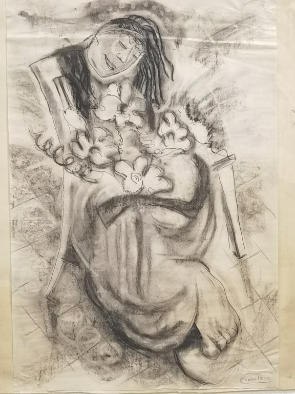 Vintage Charcoal Painting, Signed Espenlaub: Vintage Charcoal Painting, Signed Espenlaub, 23in by 20in