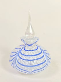 Vintage Blue Pulled Feather Art Glass Perfume Bott