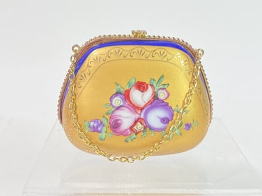Vintage Gilt Porcelain Purse Trinket Box