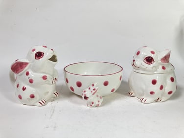 Set of Hand Painted Porcelain Rabbit Wares
