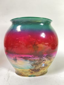 Vintage Painted Porcelain Landscape Vase