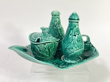 Vintage Wedgwood Porcelain Majolica Leaf Condiment