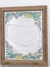 Vintage Floral Painted Mirror with Wood Frame