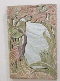 Vintage Wood Carved Bird and Floral Frame Mirror