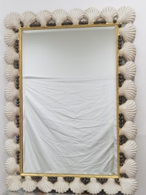 Vintage Wood Carved Shell Frame Mirror