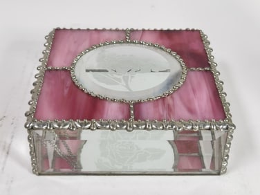 Vintage Fenton Rose Art Glass Jewelry Box