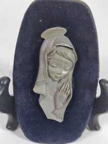 Small Vintage French Pewter Virgin Mary Plaque