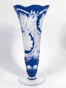 Vintage Cobalt Blue Cut-to-Clear Vase