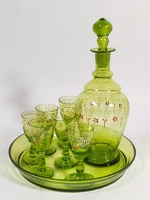 Antique American Hand Painted Citron Decanter Set