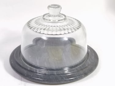 Vintage Black Marble Cheese Board with Glass Cover