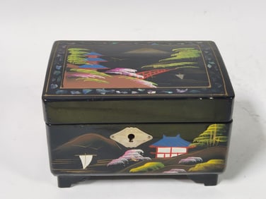 Vintage Japanese Painted Black Lacquer over Wood J