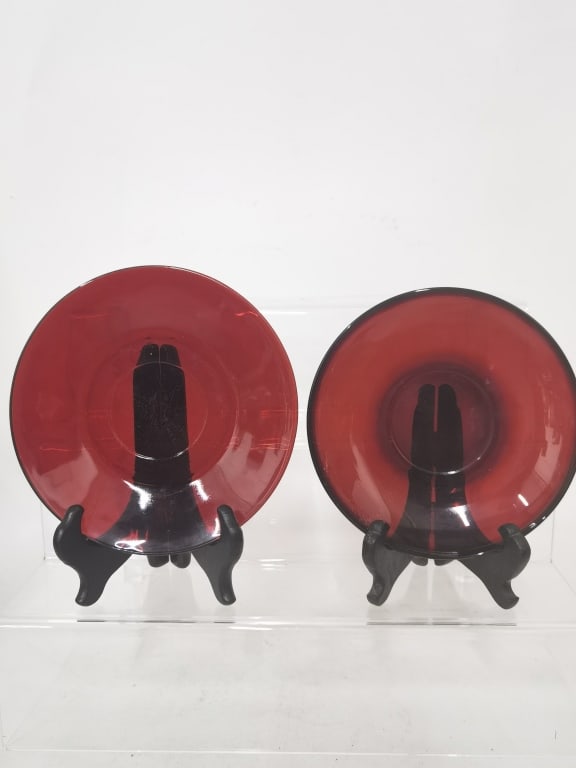 (2) Ruby Glass Plates (1 of 3)