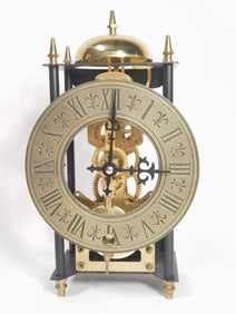 Vintage Black & Brass Mechanical Skeleton Wall Clo