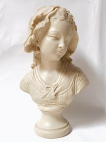 Vintage Resin Bust of Girl, Signed Grinam Niam