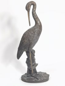 Vintage Bronze Crane Sculpture