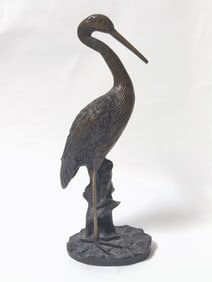 Vintage Bronze Crane Sculpture