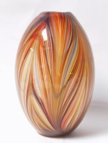 Vintage Murano Italy Orange Swirl Line Glass Vase