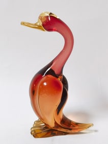 Vintage Murano Italy Orange Sommerso Glass Duck