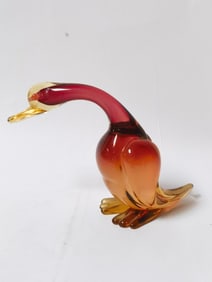 Vintage Murano Italy Orange Sommerso Glass Duck