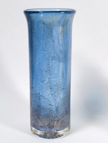 Vintage Isle of Wight Glitter Blue Glass Vase