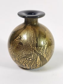 Vintage Isle of Wight Glitter Black Glass Vase