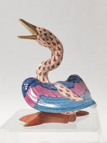 Herend Hungary Porcelain Red Swan Figurine
