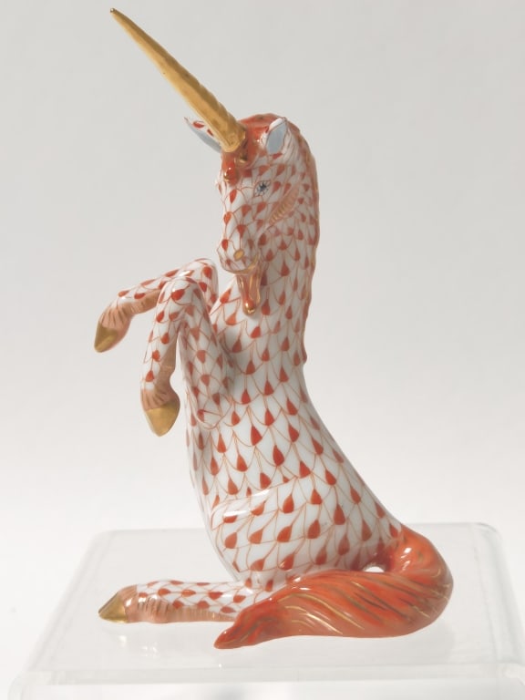 Herend Hungary Porcelain Red Unicorn Figurine: Herend Hungary Porcelain Red Unicorn Figurine, 5in