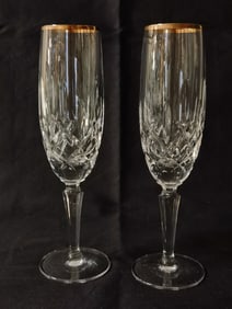 (2) Gorham Crystal Gold Rim Champagne Flutes