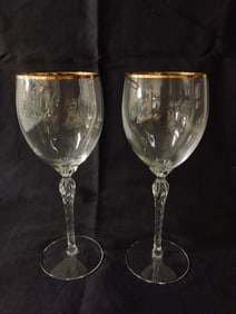 (2) Lenox Crystal Gold Rim Wine Glasses